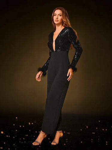 Entero Jumpsuit Mono Fiesta Manga Larga Puño Peludo El 136 Negro S