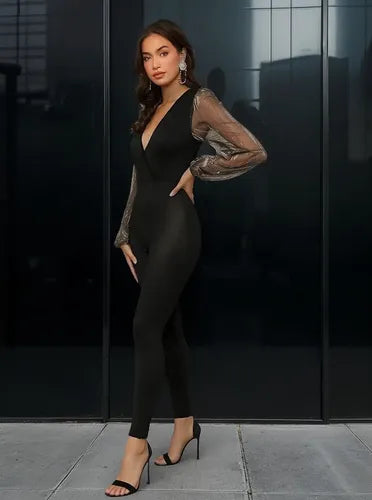 Entero Jumpsuit Mono Negro Fiesta Sin Cinturón El 146