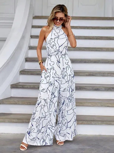 Entero Jumpsuit Mono Estampado Halter Fiesta Bolsillo El 198