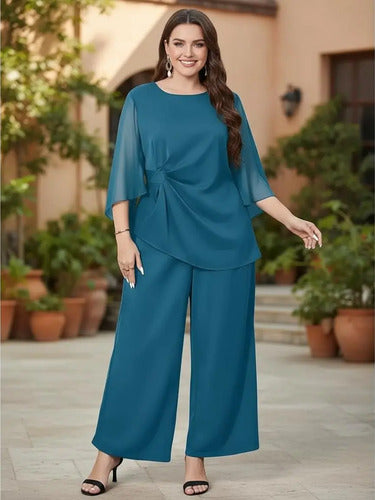 Conjunto Blusón Y Pantalón Entero Talla Grande Vg 218 Azul Verdoso 2xl