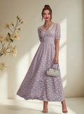 Vestido Largo Escote V Romántico  Va 571 Rosa S