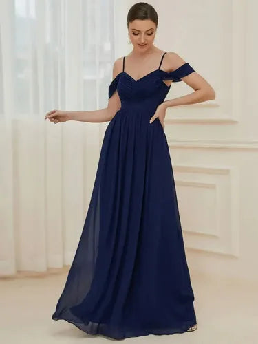Vestido Gasa Fiesta Largo Matrimonio Graduación Ep 197 Azul 4