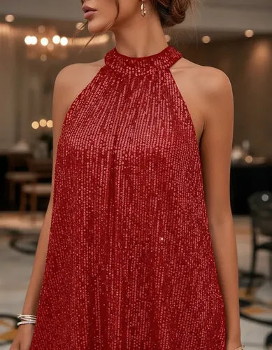 Vestido Mujer Corto Fiesta Lentejuelas Cuello Halter Vl 73