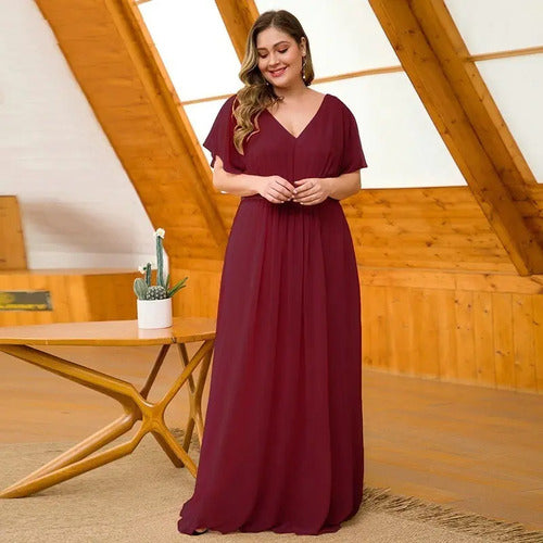 Vestido Fiesta Largo Burdeo Talla Grande Ep 179  Bordó 18