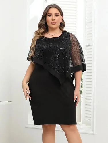 Vestido Fiesta Talla Grande Manga Capa Vg 130