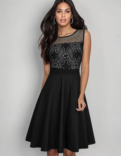 Vestido Coctel Oficina  Negro Modelo Va 413 Negro M