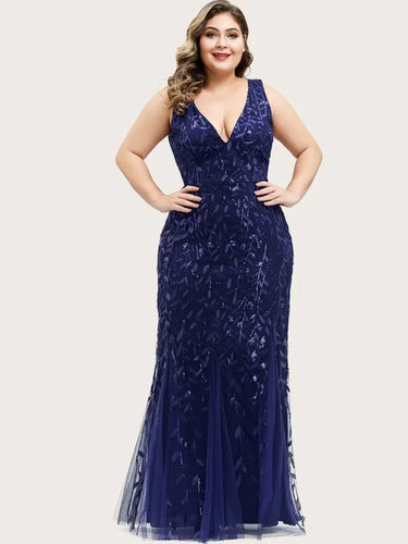 Vestido Fiesta Lentejuela Sirena Tul Talla Grande Ep 143
