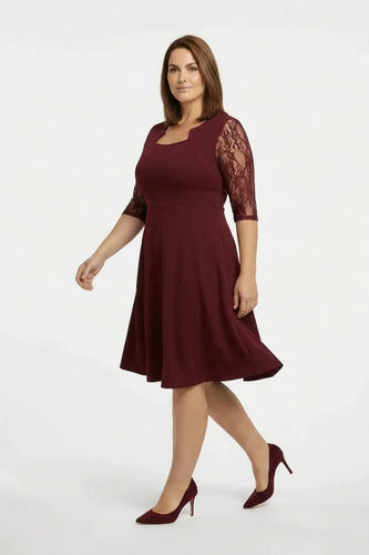 Vestido evasé midi escote cuadrado talla grande