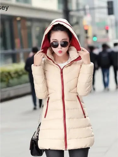 Parka Color Crema Larga Mujer Crema S