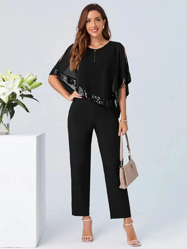 Entero Jumpsuit Mono Fiesta Lentejuelas El 88 Negro S