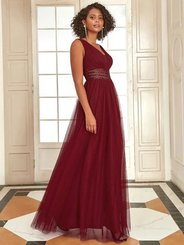 Vestido Fiesta Largo Matrimonio Graduación Ep 194 Bordó 4