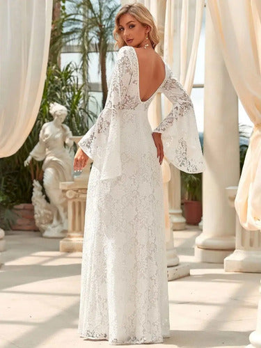 Vestido Novia Encaje Manga Con Volante Espalda Abierta Ne 24