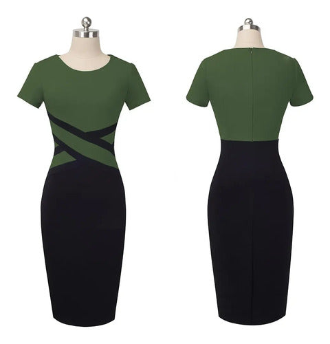 Vestido Formal Oficina Coctel Negro Gris Va 410