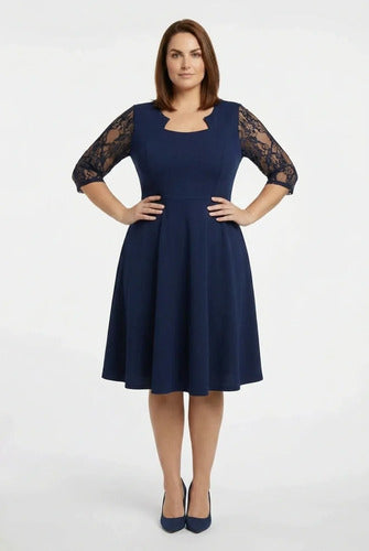 Vestido evasé midi escote cuadrado talla grande