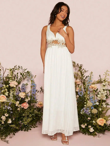Vestido Blanco Novia Civil Largo Transparencia Nc 08