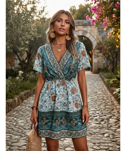 Vestidos Bohemio Hippie Corto Verde L
