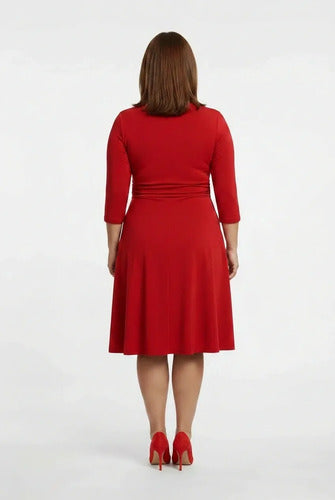 Vestido corto rojo manga 3/4 escote V evasé