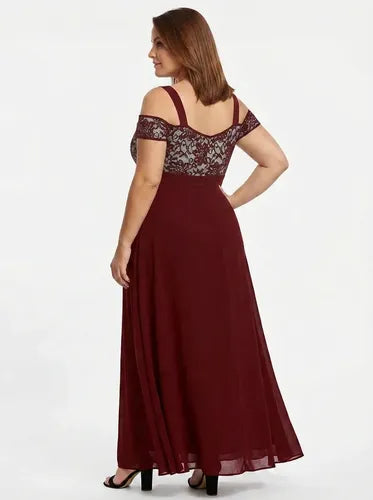 Vestido largo burdeo escote corazón corte princesa