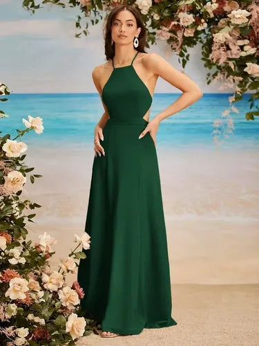 Vestido Fiesta Dama De Honor Espalda Abierta Va 566 Verde Xs