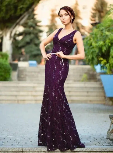 Vestido Fiesta Largo Sirena Encaje Graduación Colores Ep 88