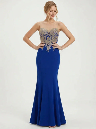 Vestido largo sirena azul escote corazón