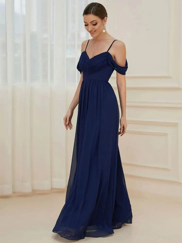 Vestido Gasa Fiesta Largo Matrimonio Graduación Ep 197 Azul 4