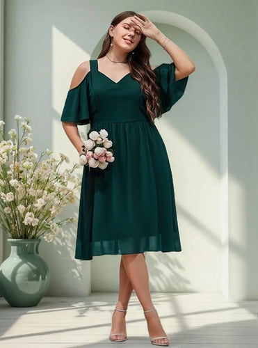 Vestido Fiesta Talla Grande Manga Hombros Descubierto Vg 152