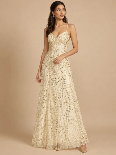 Vestido largo dorado de lentejuelas para gala