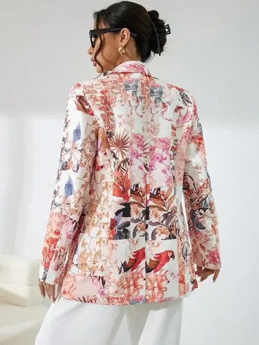 Blazer Forrado Estampado Floral Cuello Esmoquin Botones Bb 19 Rosa M