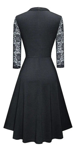 Vestido Retro Manga Encaje Acampanado Va 602