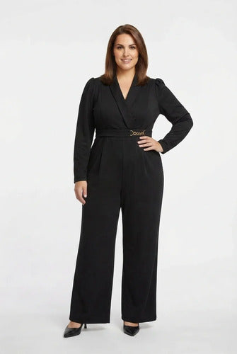 Mono palazzo negro de pierna ancha talla grande