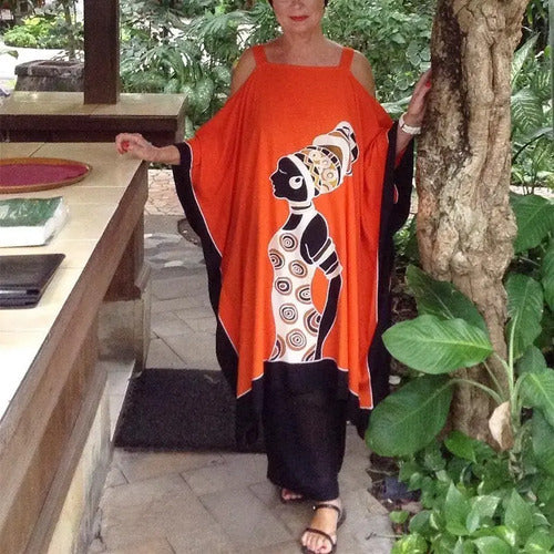 Vestido Blusón Afro Talla Grande Hombros Descubiertos Vd 89