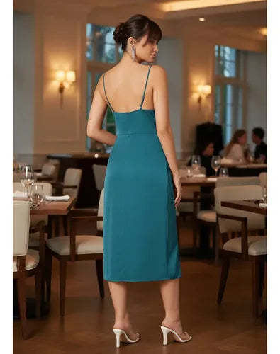 Vestido Fiesta Mujer Drapeado Abertura Alta Va 621