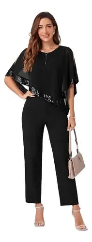 Entero Jumpsuit Mono Fiesta Lentejuelas El 88 Negro S