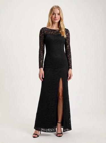 Vestido largo encaje ajustado manga larga