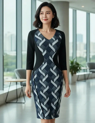 Vestido Formal Negro, Manga 3/4 Va 294 Negro M