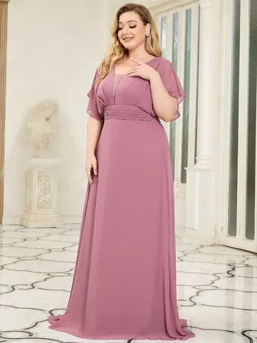Vestido Fiesta Largo Gasa Talla Grande Manga  Ep 189