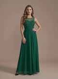 Vestido largo de fiesta verde evasé en gasa