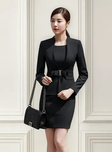 Blazer negro largo estilo abrigo elegante de oficina