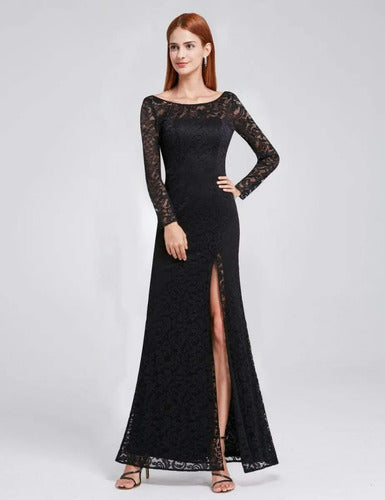 Vestido Fiesta Encaje Largo Ajustado Manga Larga Ep 92