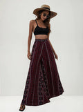 Pantalón Mujer Pierna Ancha Estampado Pt 12 Burdeo Xs