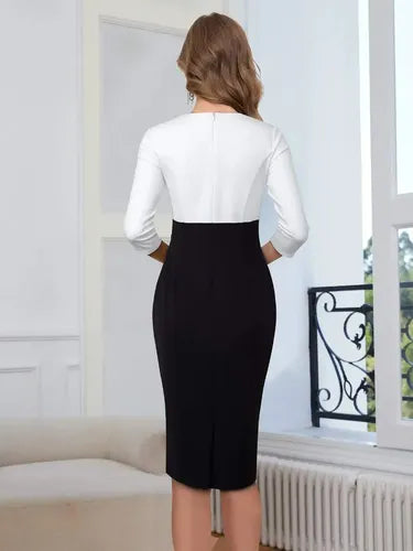 Vestido Ajustado Oficina Cóctel Escote Cruzado Mangas Va 585