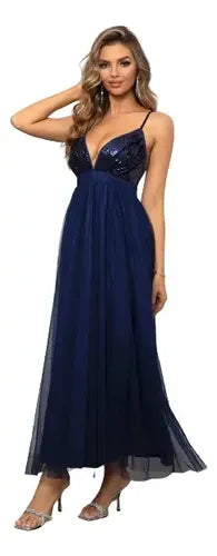 Vestido Fiesta Largo Tul Y  Lentejuelas  Va 467