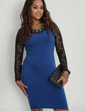 Vestido Azul Encaje Negro Manga Larga Talla Grande Vg 04 Azul 2xl