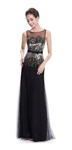 Vestido Fiesta Gasa Lentejuelas Ep 85  Negro 6
