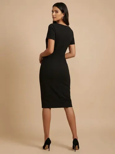 Vestido midi bodycon blanco y negro cuello redondo
