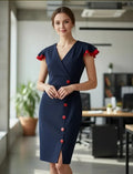 Vestido Formal Azul Marino Oficina Modelo Va 336 Azul L