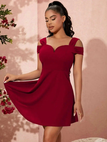 Vestido Acampanado Hombros Descubiertos Fiesta Cóctel Va 564