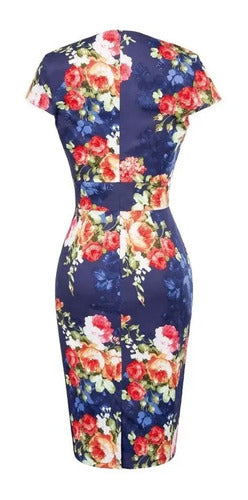 Vestido Azul Bodycon Vintage Retro Va 302 Azul S