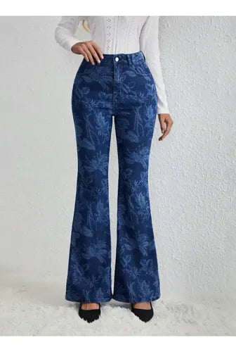 Pantalón Jeans Mujer Pierna Ancha Estampado Pt 17 Azul 27